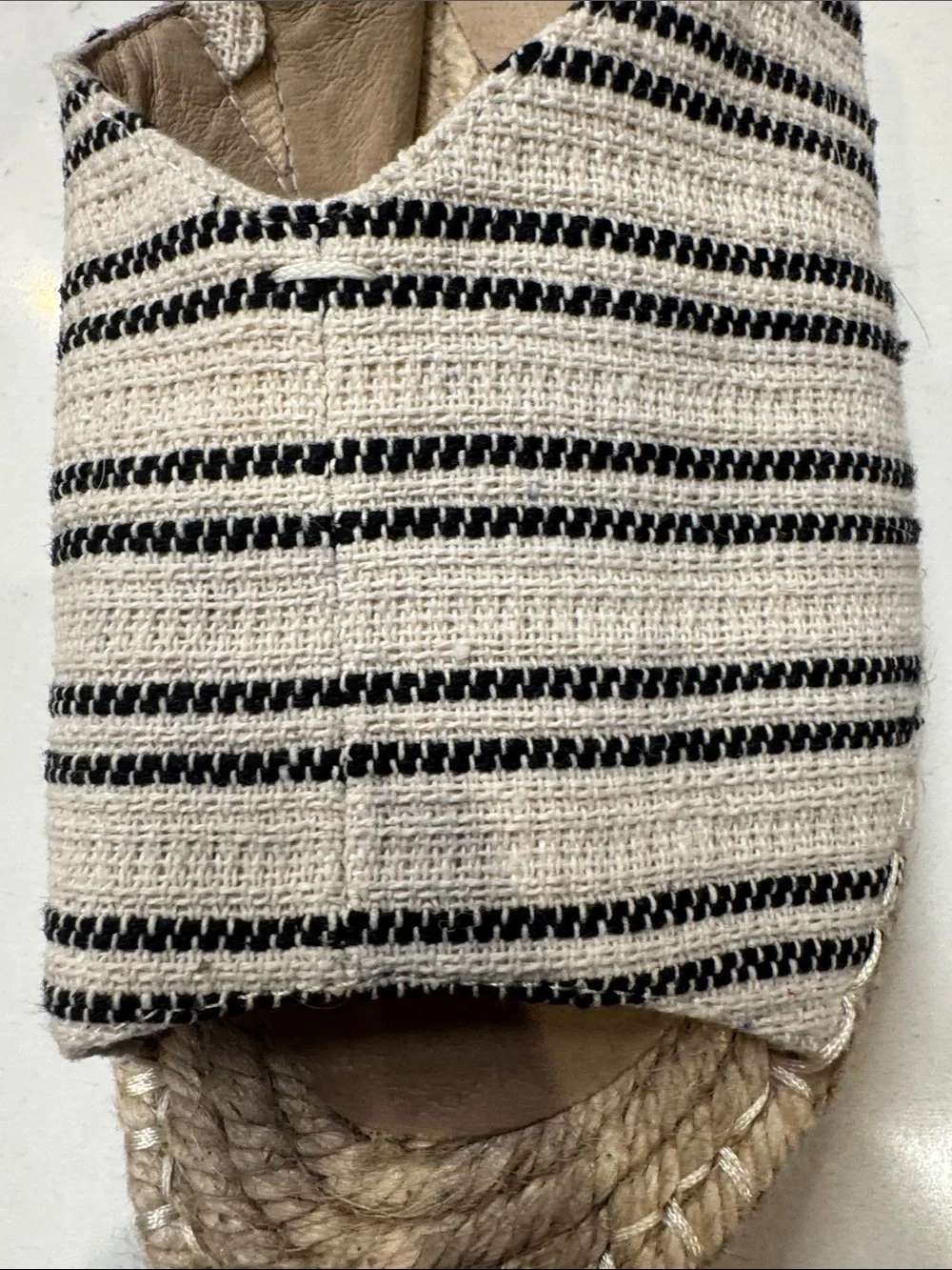 Eileen Fisher Black and Cream Striped Espadrille Slide Sandals